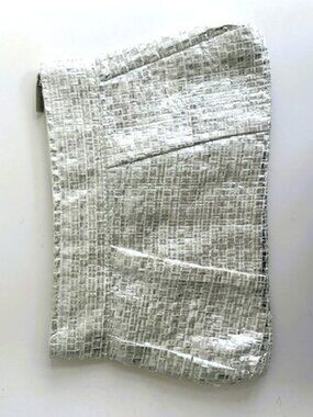 NWOT Muche Et Muchette Silver Woven Raffia Fabric Clutch Handbag